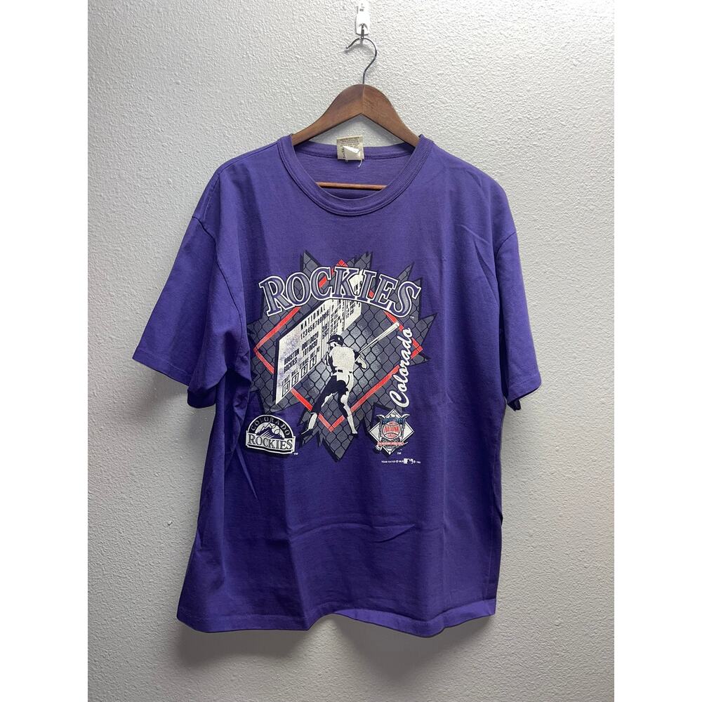 Vintage Colorado Rockies Team Rated Shirt MLB Baseball Purple Tee 90s VTG XL
